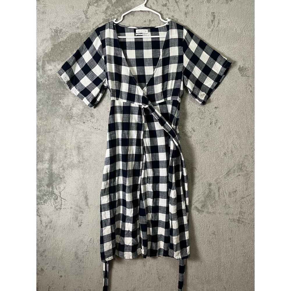 Urban Outfitters Gingham Surplice Wrap Midi Dress Prairie Cottagecore Picnic SM